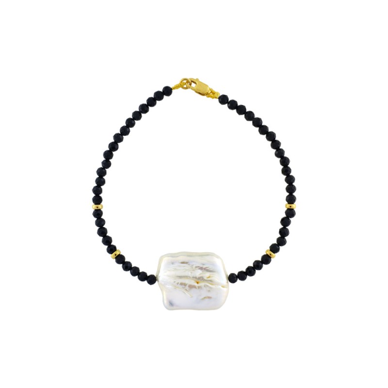 Βραχιόλι με spinel, μαργαριτάρι και χρυσά στοιχεία Κ14 - 123176