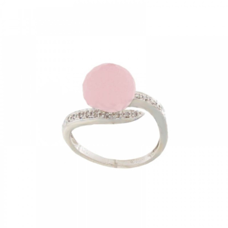 Δαχτυλίδι Κ18 λευκόχρυσο με Pink Quartz και διαμάντια - 315958
