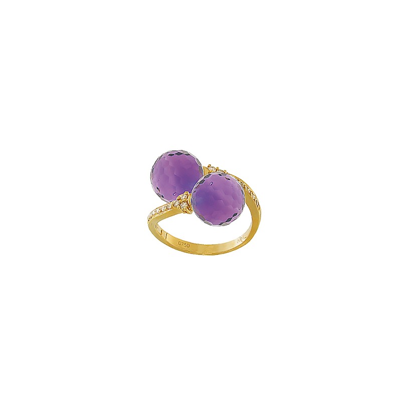 Δαχτυλίδι Κ18 Χρυσό με Amethyst και Διαμάντια - 315964