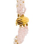 Κολιέ με Pink Quartz, μαργαριτάρια και χρυσά στοιχεία - 116274