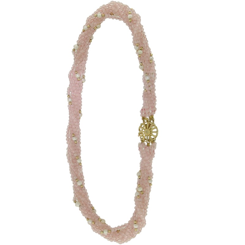 Κολιέ 18Κ Χρυσό 2.5-3mm Pink Quartz 9 STR και Διαμάντι-M116344