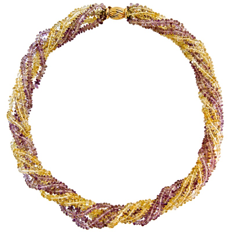 Κολιέ με αμέθυστο, citrine και χρυσό κούμπωμα Κ14 - 117817