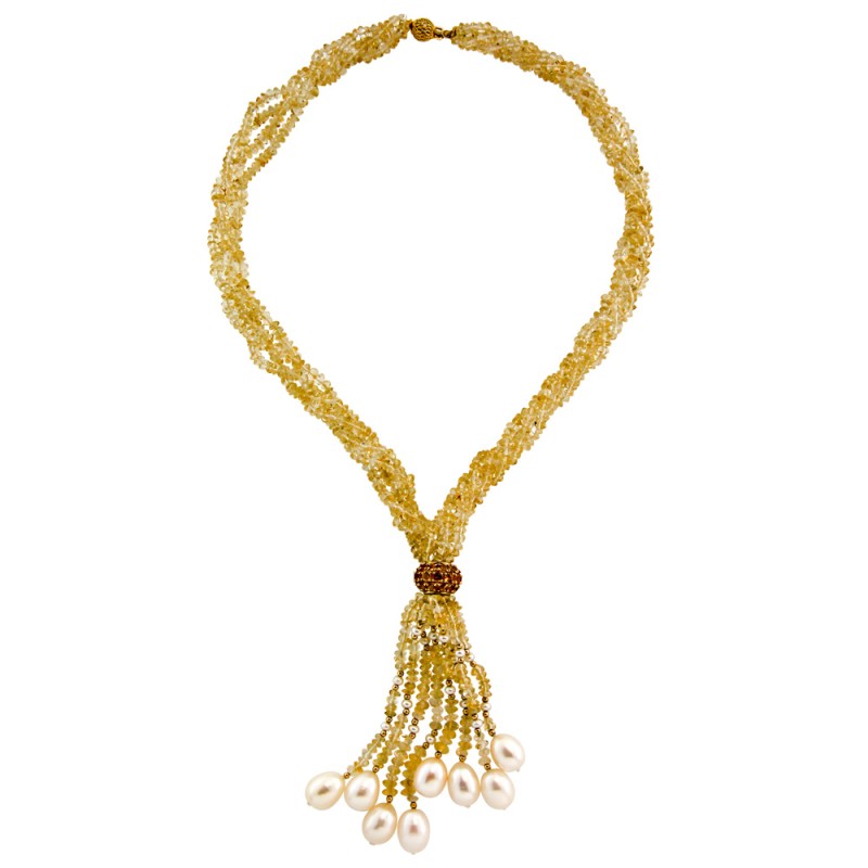 Κολιέ με Citrine, μαργαριτάρια και χρυσά στοιχεία K18 - 117864