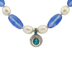 Κολιέ με Blue Topaz, μαργαριτάρια και λευκόχρυσα στοιχεία Κ18 - 117935