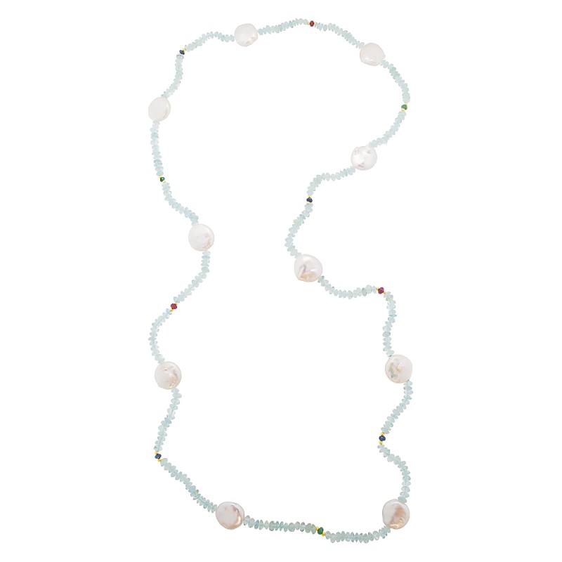 Κολιέ με λευκά μαργαριτάρια και Blue Topaz- 121249BT
