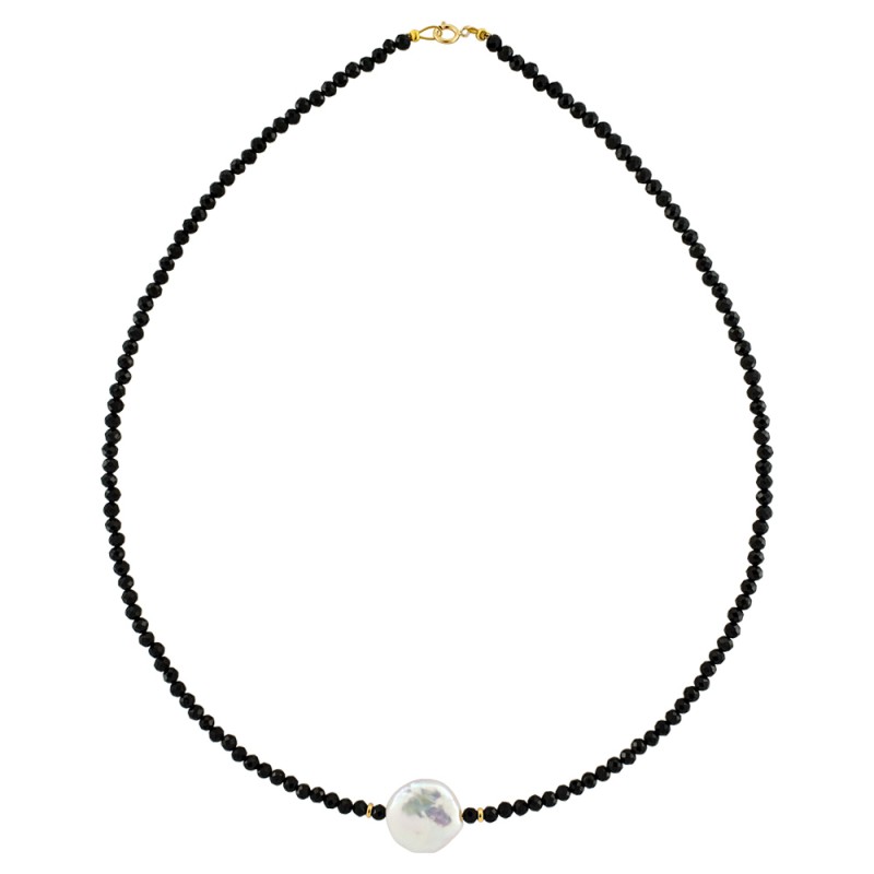 Κολιέ με spinel, μαργαριτάρι και χρυσά στοιχεία Κ14 - 122474S