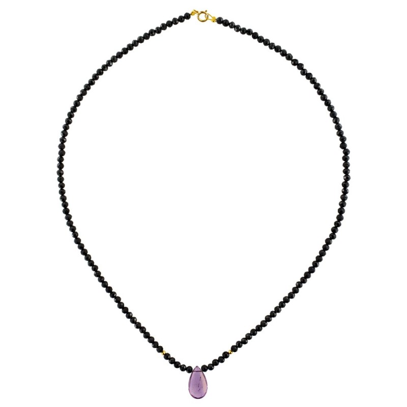 Κολιέ με Spinel, Amethyst και χρυσά στοιχεία Κ14 - 122494AM