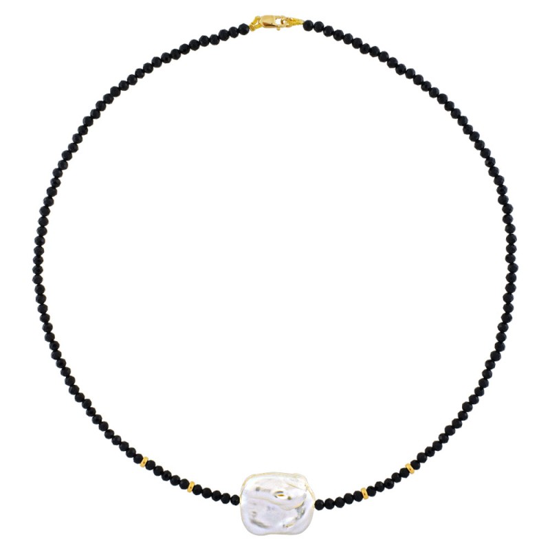 Κολιέ με spinel, μαργαριτάρι και χρυσά στοιχεία Κ14 - 123175
