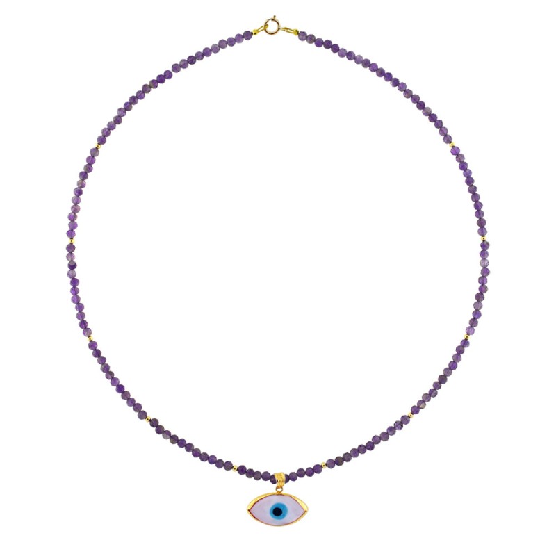 Κολιέ με Amethyst και χρυσά στοιχεία Κ14 - 123569