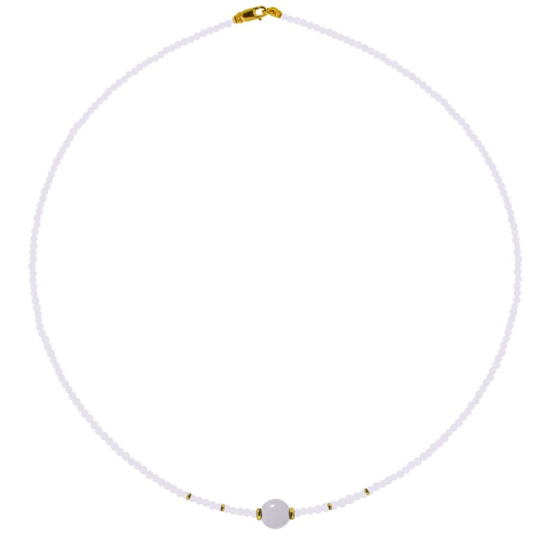 Κολιέ με Pink Quartz και χρυσά στοιχεία 14K - 317740PQ