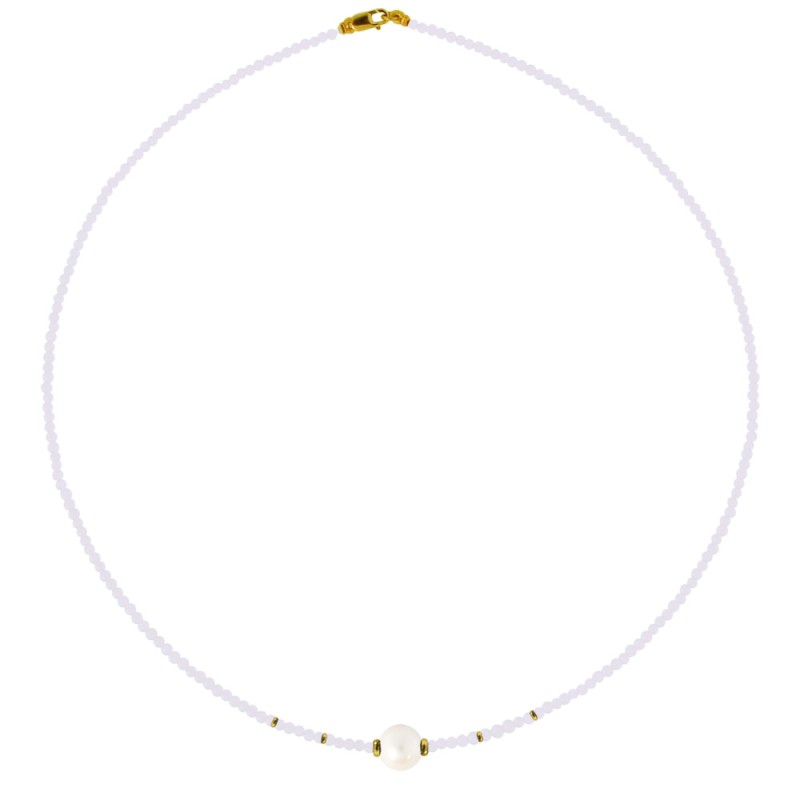 Κολιέ με Pink Quartz και μαργαριτάρι και χρυσά στοιχεία 14K - 317740PQR1P