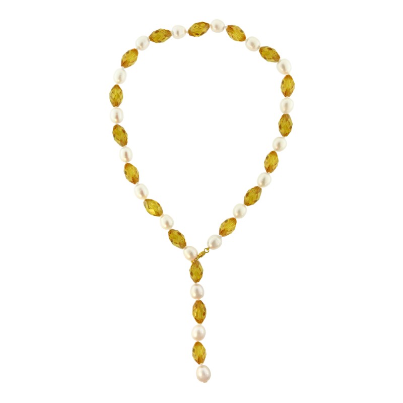 Κολιέ με citrine, μαργαριτάρια και χρυσό κούμπωμα 18K - 319296C