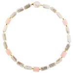 Κολιέ με λευκά μαργαριτάρια, pink quartz και χρυσά στοιχεία Κ18 - 122728